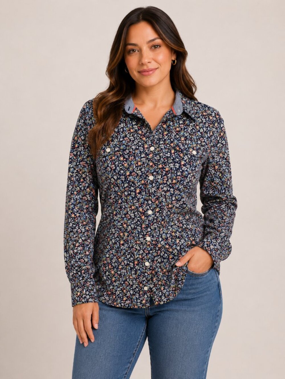 St. John's Bay Navy Floral Button Down Shirt